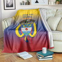 Football blanket with Colombia crest, yellow-blue-red gradient, 'YOUR TEXT' print.