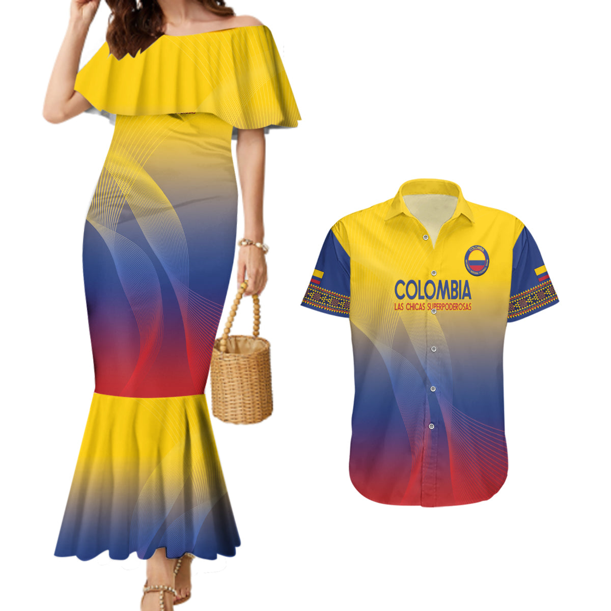 Custom Colombia Football Couples Matching Mermaid Dress and Hawaiian Shirt Summer 2024 Las Chicas Superpoderosas - Wonder Print Shop