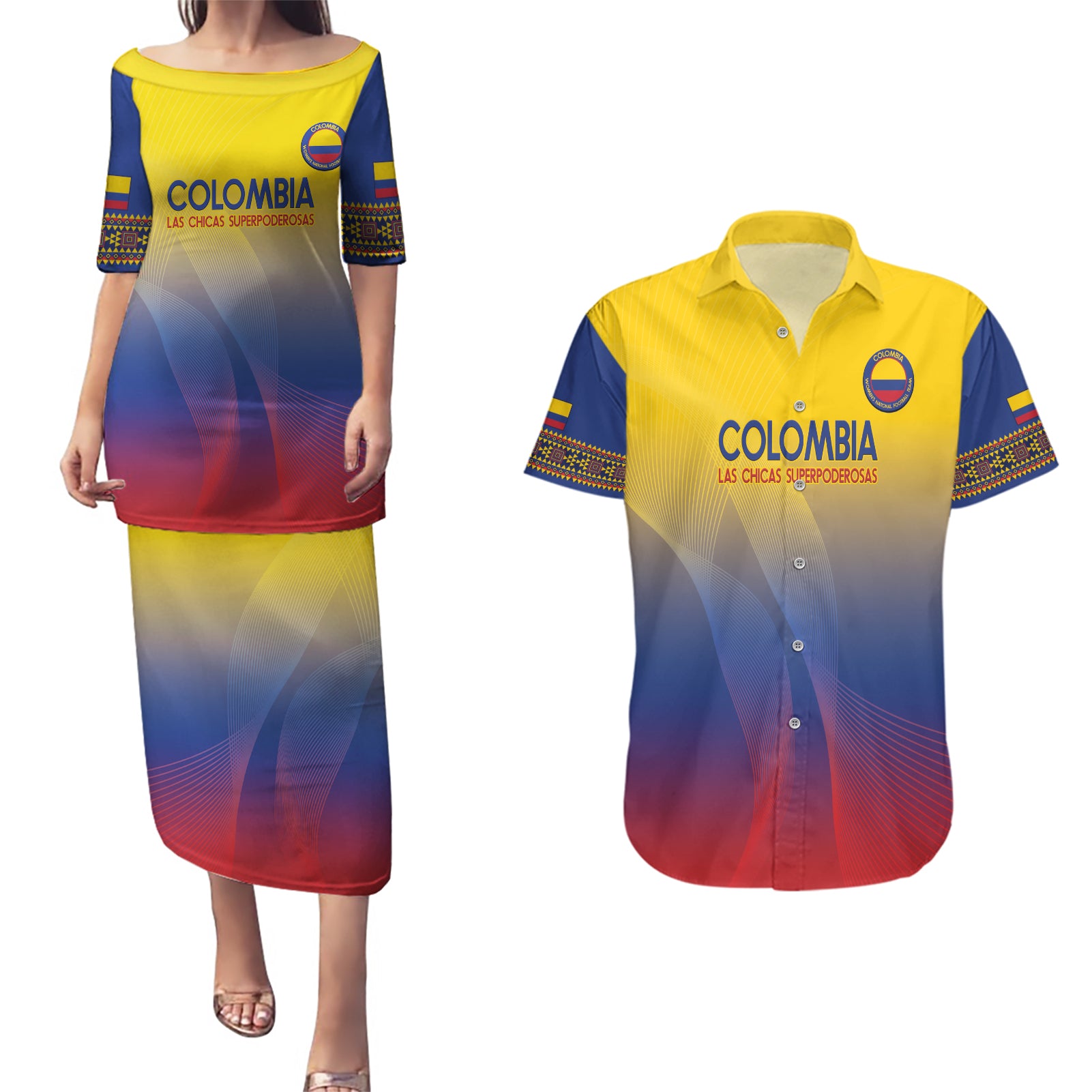 Custom Colombia Football Couples Matching Puletasi and Hawaiian Shirt Summer 2024 Las Chicas Superpoderosas - Wonder Print Shop