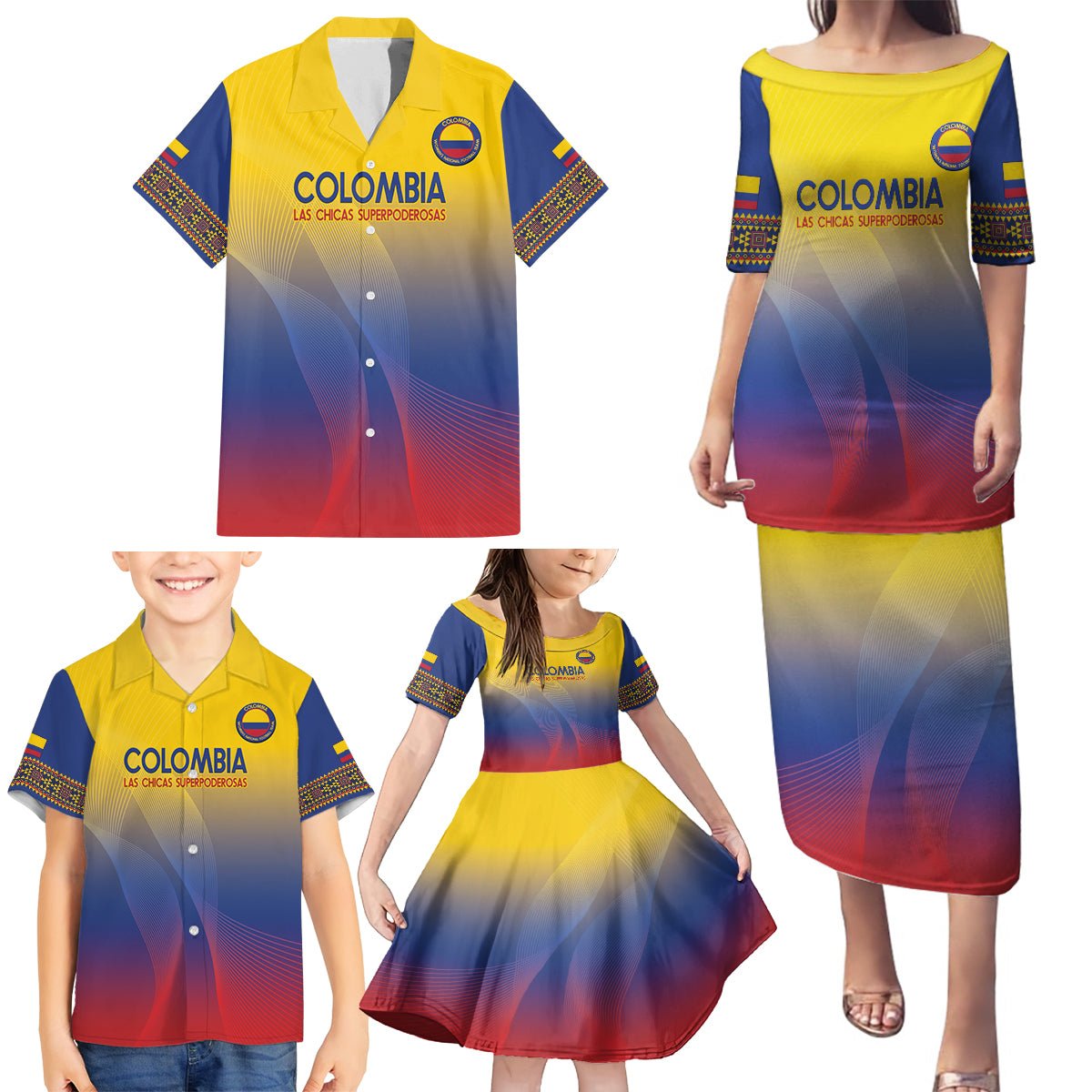 Custom Colombia Football Family Matching Puletasi and Hawaiian Shirt Summer 2024 Las Chicas Superpoderosas - Wonder Print Shop