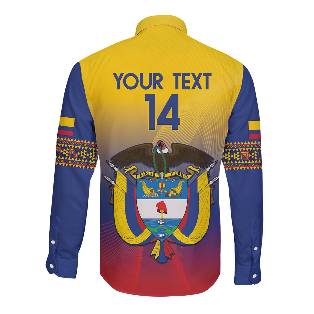 Long-sleeve button football shirt, back shows 'YOUR TEXT 14' over crest graphic