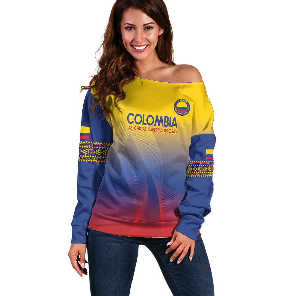 Custom Colombia Football Off Shoulder Sweater Summer 2024 Las Chicas Superpoderosas - Wonder Print Shop