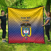 Large Colombia-themed quilt in yellow, blue, and red with crest and “YOUR TEXT”.