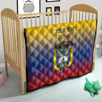 Colombia crest quilt in yellow, blue, and red with “YOUR TEXT” displayed on front.