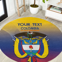 Round rug with yellow-blue gradient, Colombia crest graphic and “YOUR TEXT COLOMBIA”