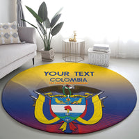 Round rug with yellow-blue gradient, Colombia crest graphic and “YOUR TEXT COLOMBIA”