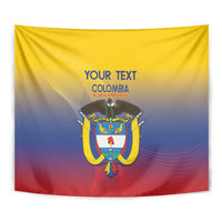 Colombia wall tapestry with centered eagle crest emblem and custom text on yellow-blue-red gradient.