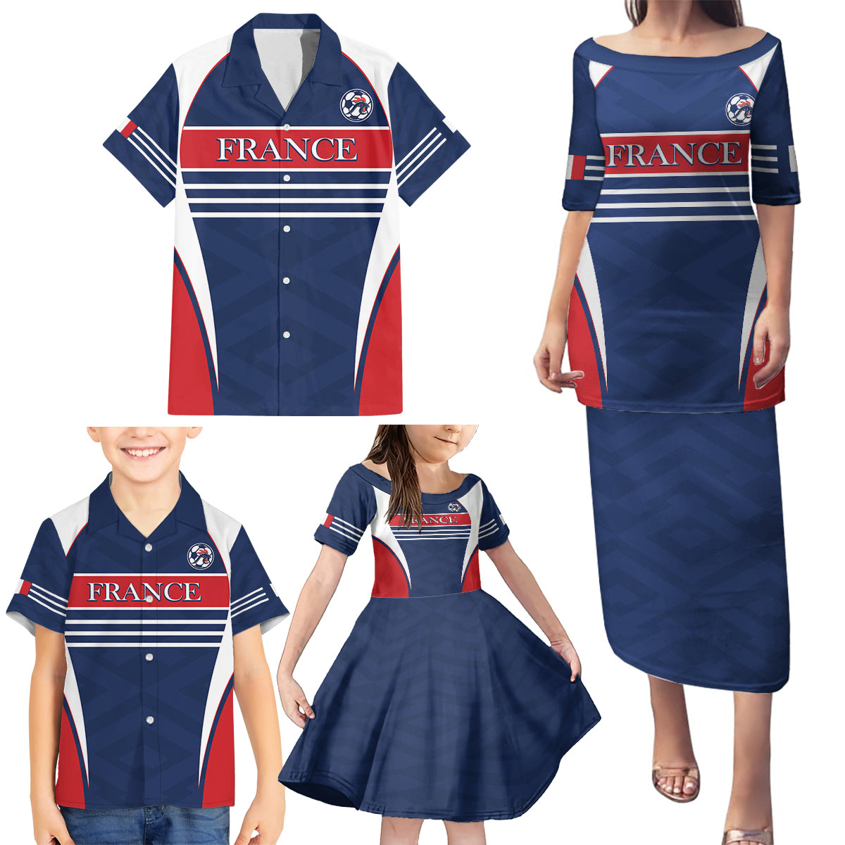 Custom France Football Family Matching Puletasi and Hawaiian Shirt Summer 2024 Les Bleues - Wonder Print Shop