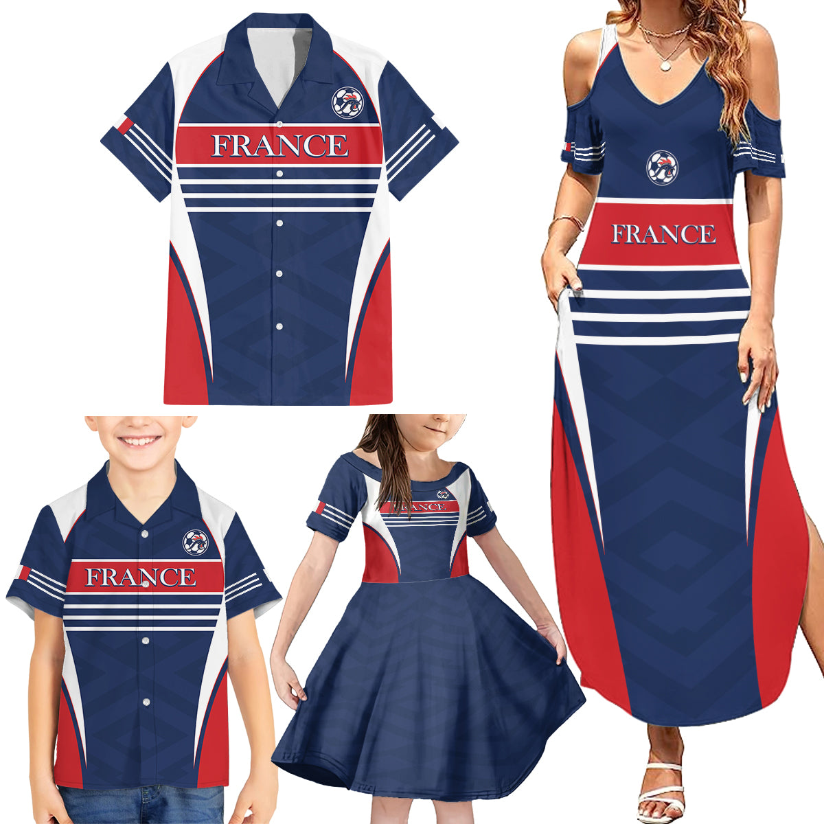 Custom France Football Family Matching Summer Maxi Dress and Hawaiian Shirt Summer 2024 Les Bleues - Wonder Print Shop