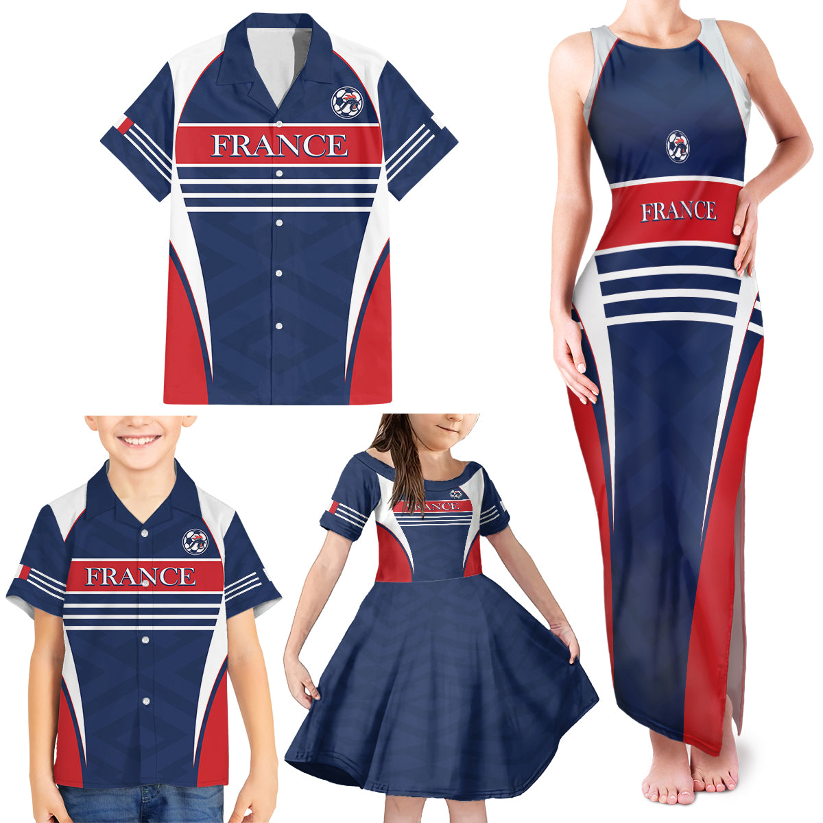 Custom France Football Family Matching Tank Maxi Dress and Hawaiian Shirt Summer 2024 Les Bleues - Wonder Print Shop