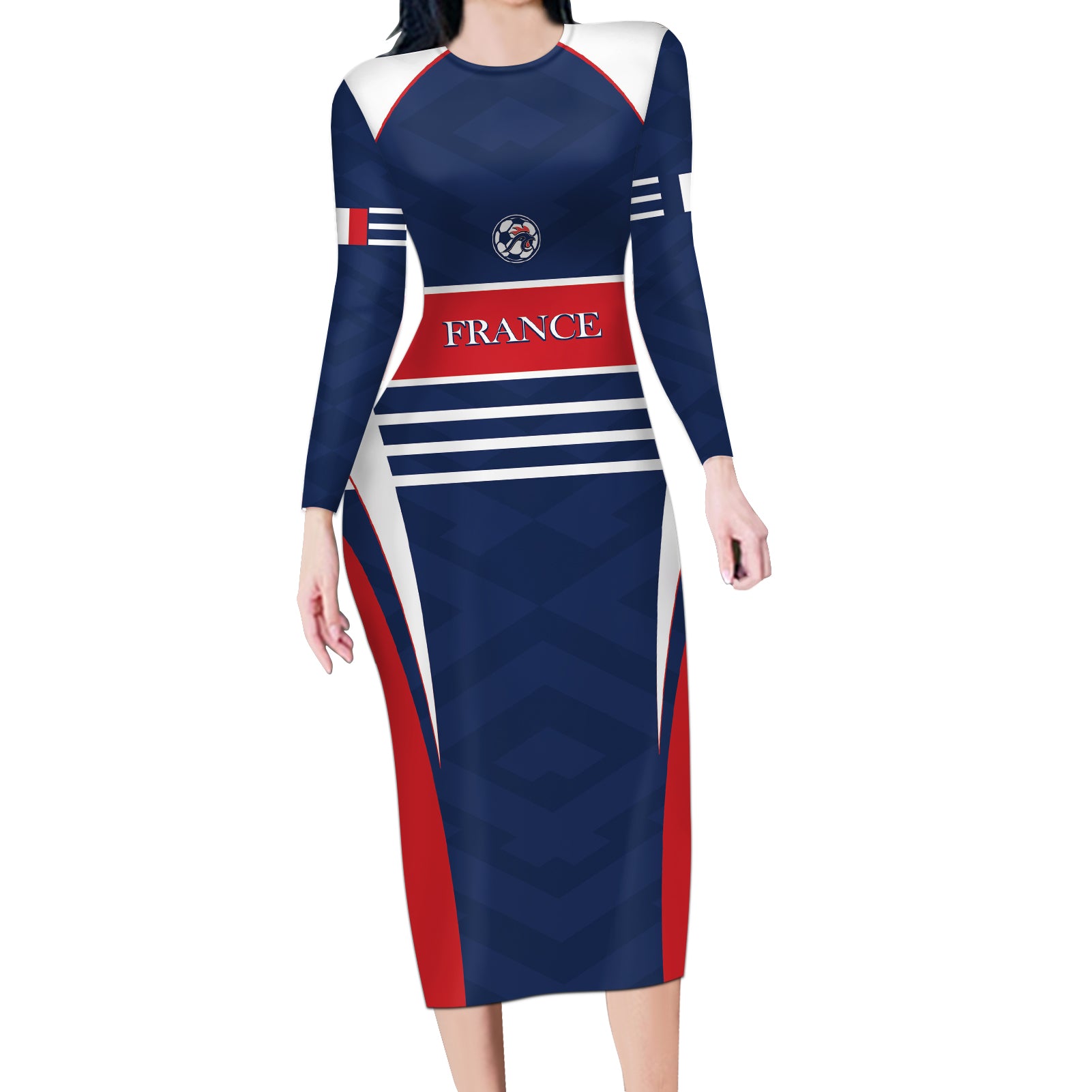 Custom France Football Long Sleeve Bodycon Dress Summer 2024 Les Bleues - Wonder Print Shop