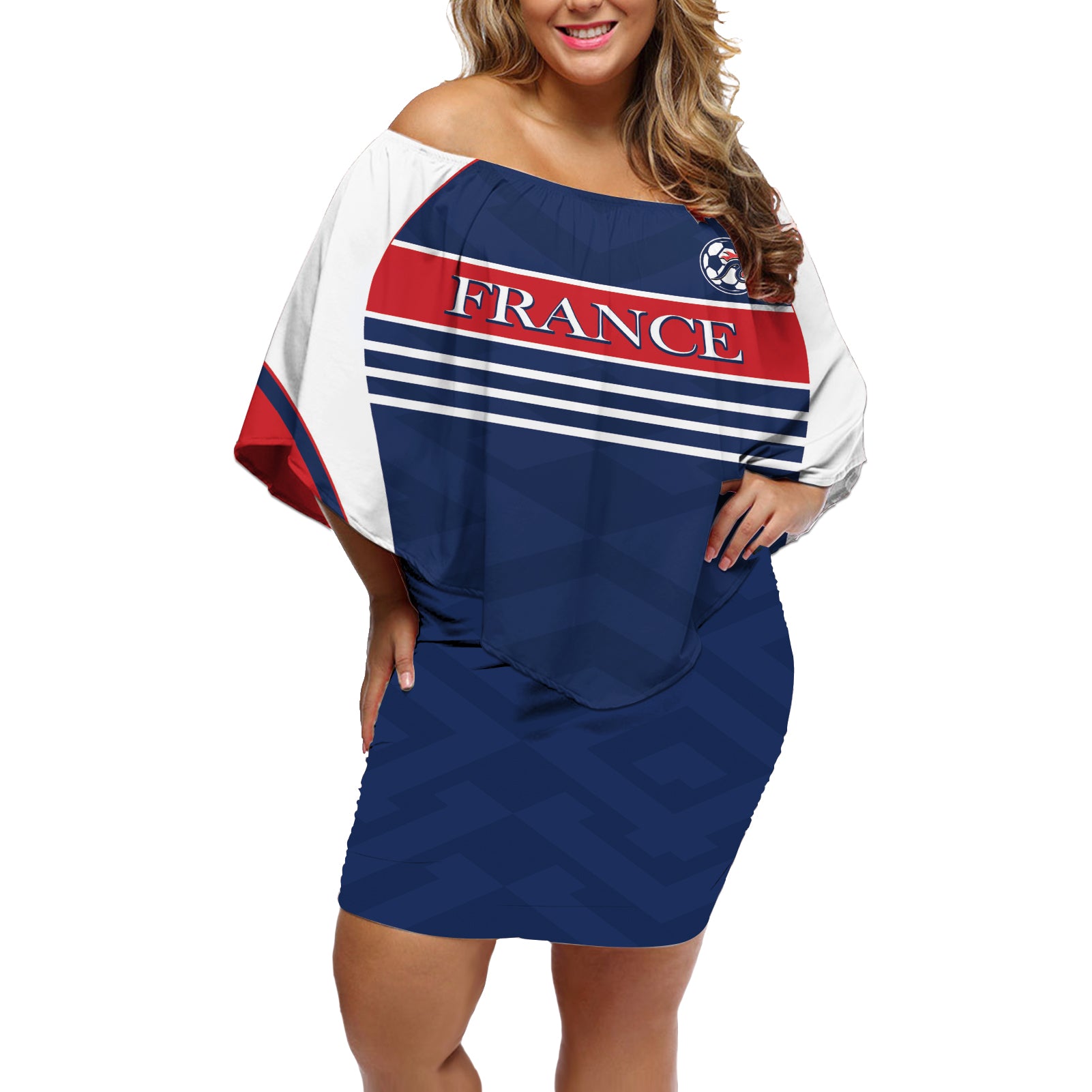 Custom France Football Off Shoulder Short Dress Summer 2024 Les Bleues - Wonder Print Shop