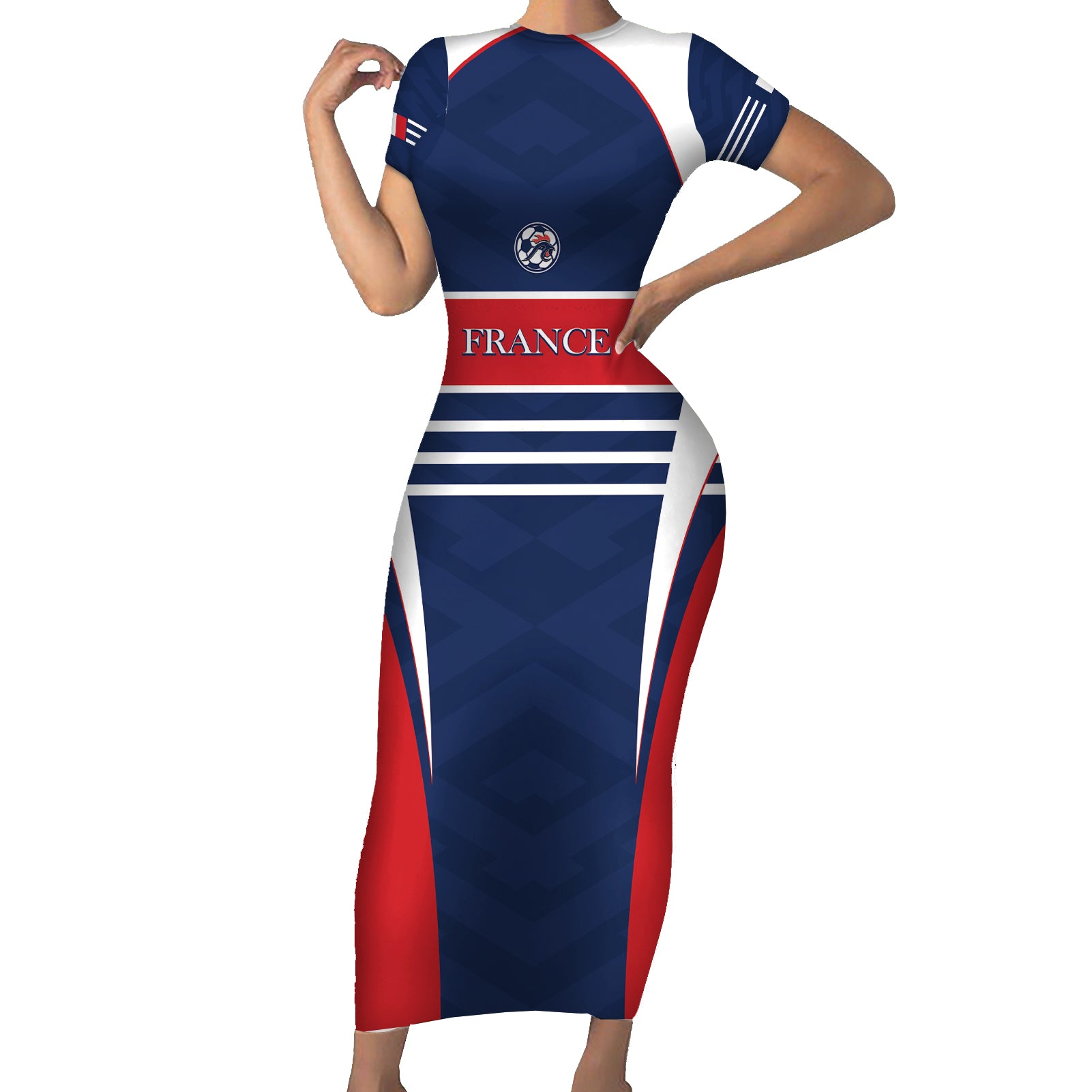 Custom France Football Short Sleeve Bodycon Dress Summer 2024 Les Bleues - Wonder Print Shop