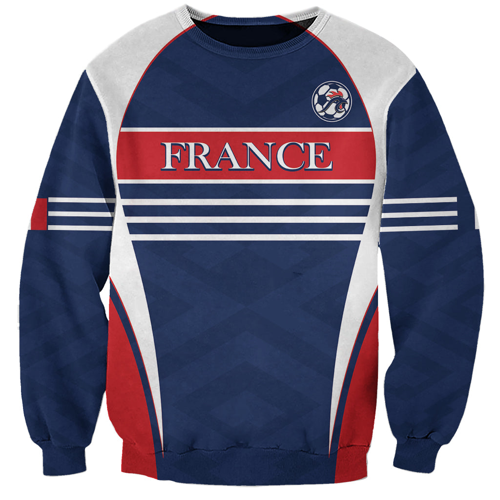 Raglan sweatshirt with navy sleeves and gray body, France crest front graphic