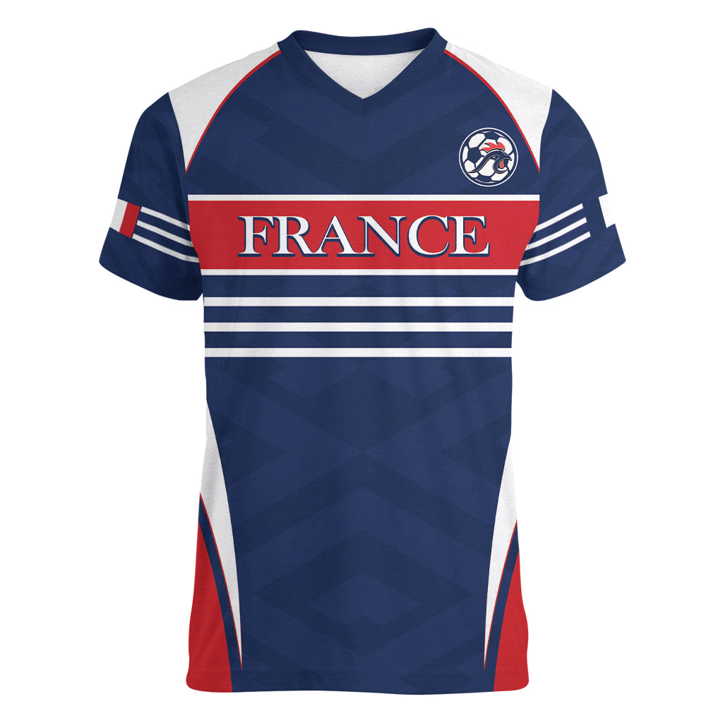 Custom France Football Women V-Neck T-Shirt Summer 2024 Les Bleues - Wonder Print Shop