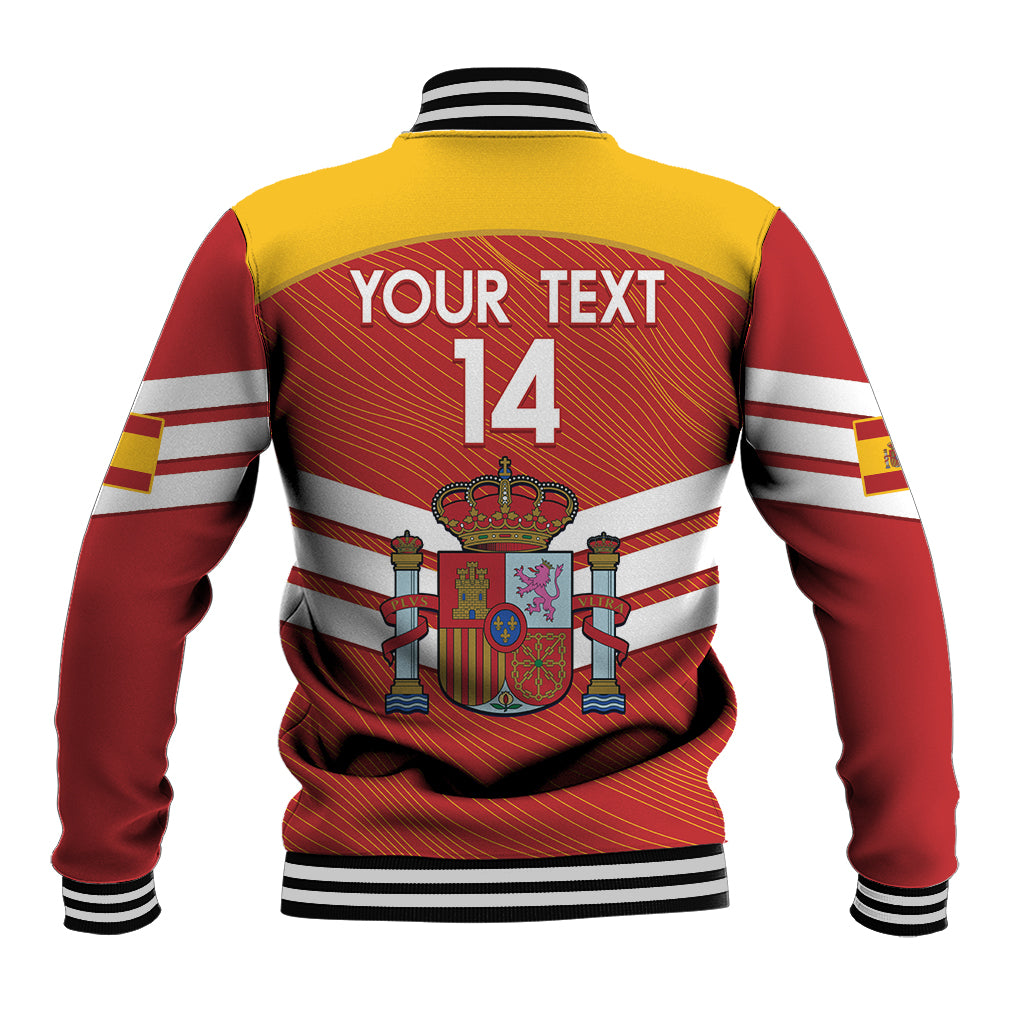 Red and yellow Spain football baseball jacket, striped sleeves, ribbed collar and cuffs, back print