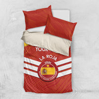 Spain La Roja bedding set with red duvet, white stripe accents, and pillow shams