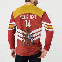 Spain fan button sweatshirt with back 'YOUR TEXT' and number 14, red and yellow crest