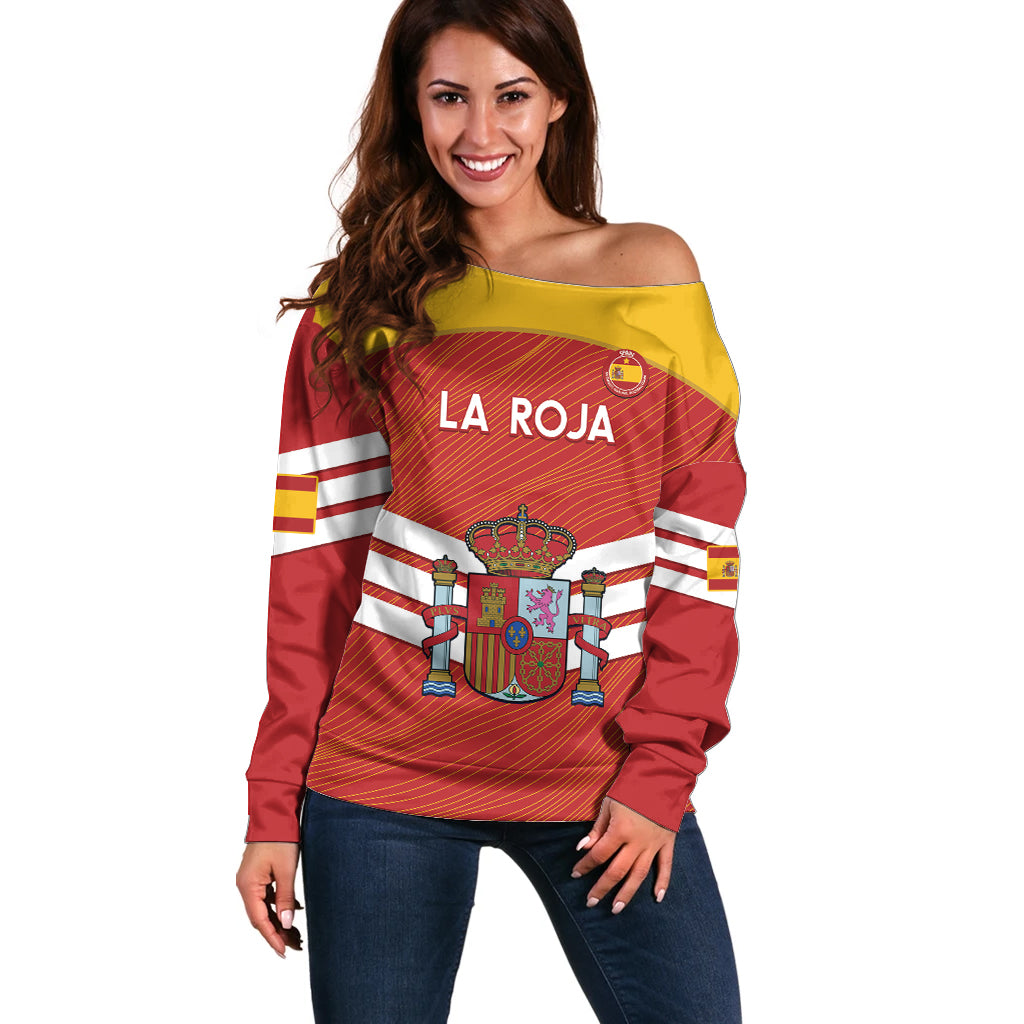 Custom Spain Football Off Shoulder Sweater Summer 2024 La Roja - Wonder Print Shop