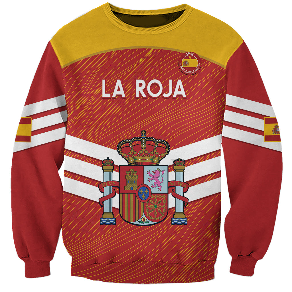 Unisex football sweatshirt, red/yellow with LA ROJA print and striped sleeves