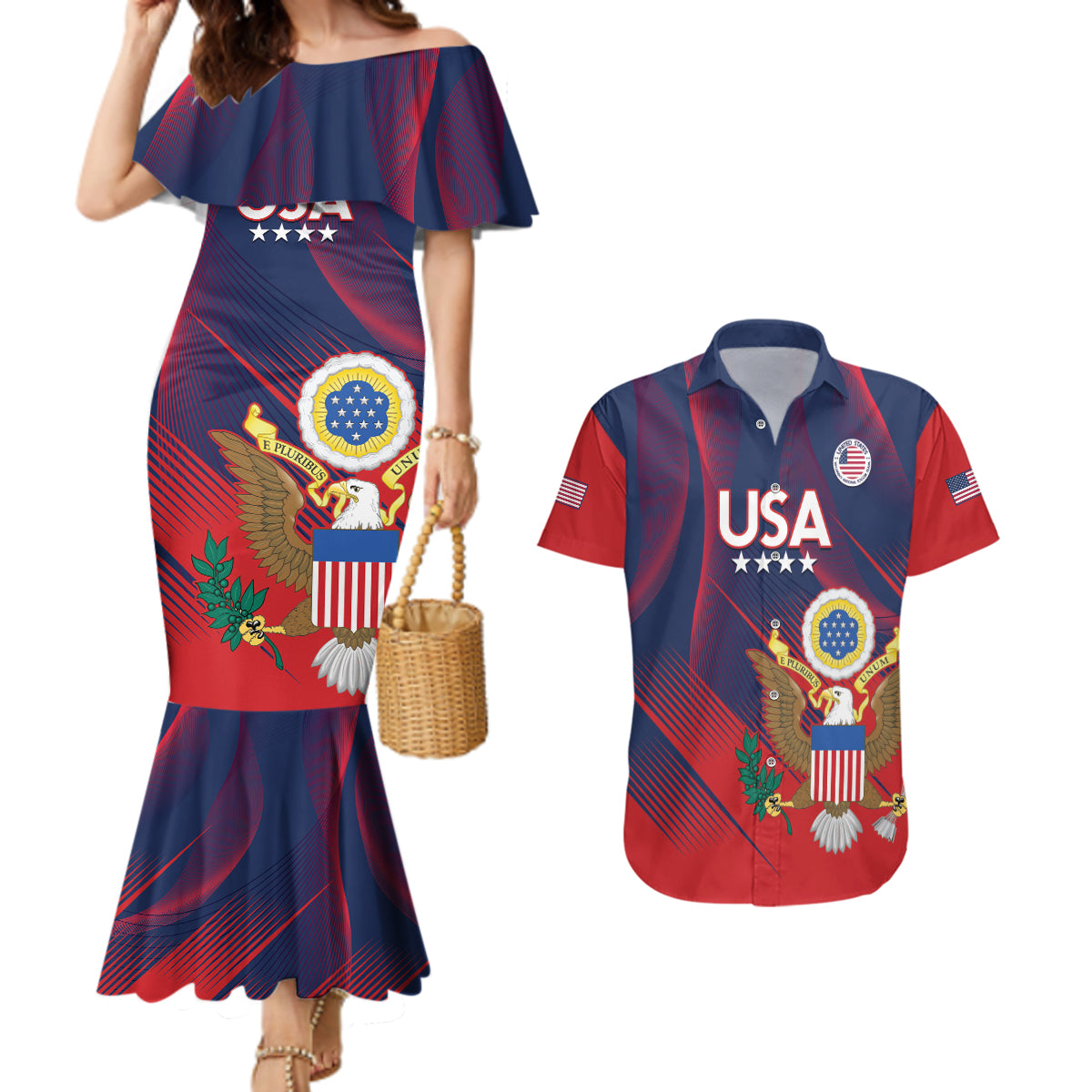 Custom United States Soccer Couples Matching Mermaid Dress and Hawaiian Shirt Summer 2024 Go USA - Wonder Print Shop