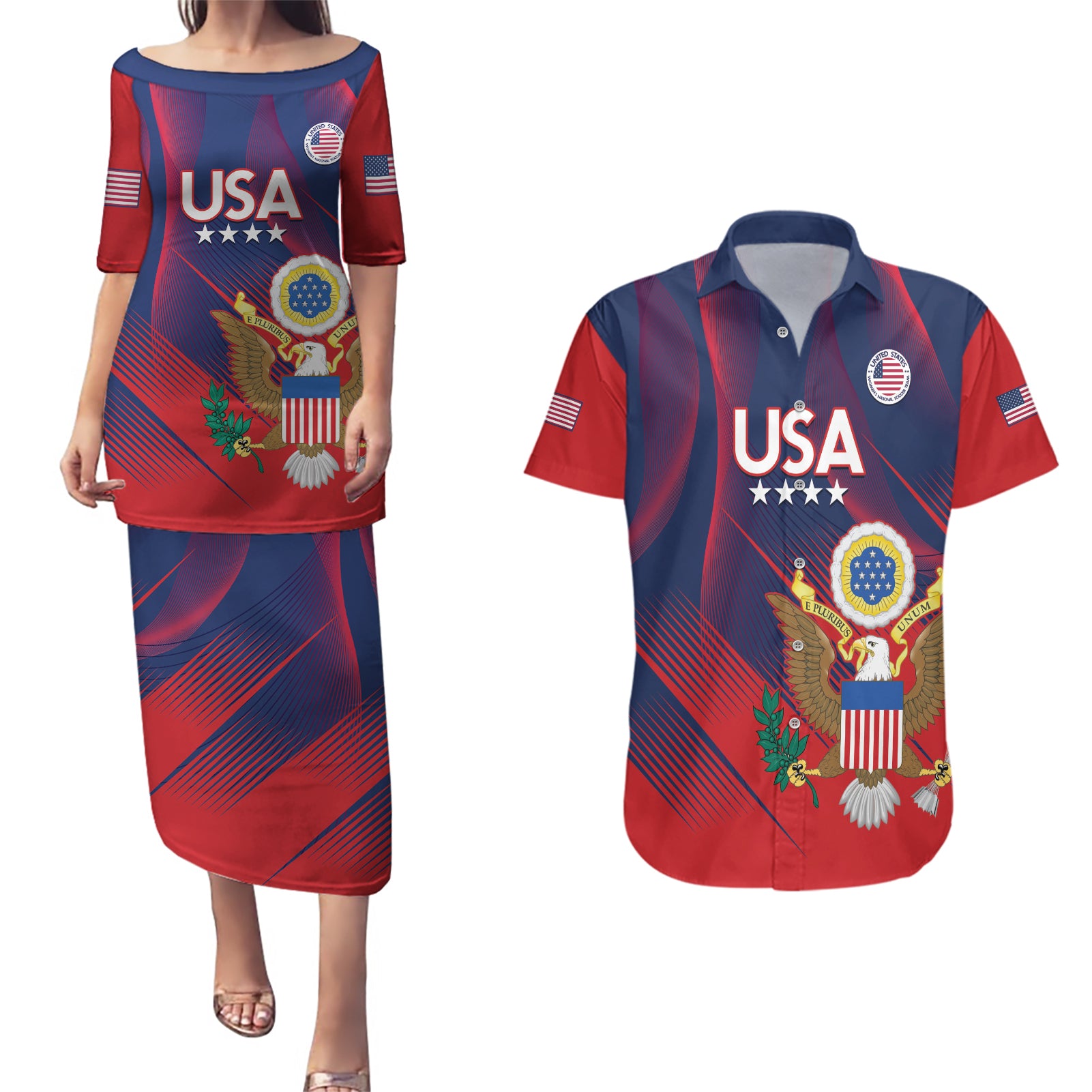 Custom United States Soccer Couples Matching Puletasi and Hawaiian Shirt Summer 2024 Go USA - Wonder Print Shop