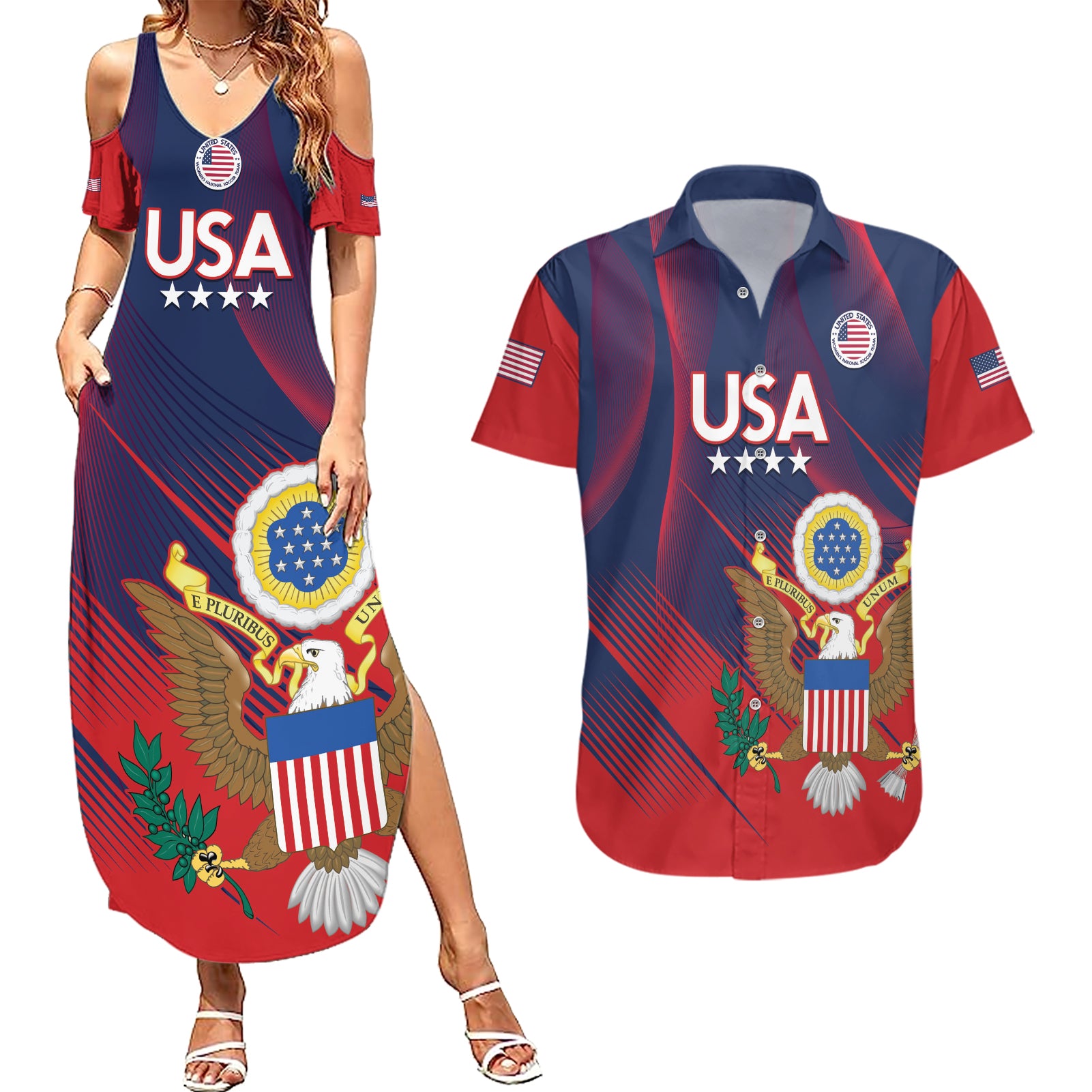 Custom United States Soccer Couples Matching Summer Maxi Dress and Hawaiian Shirt Summer 2024 Go USA - Wonder Print Shop