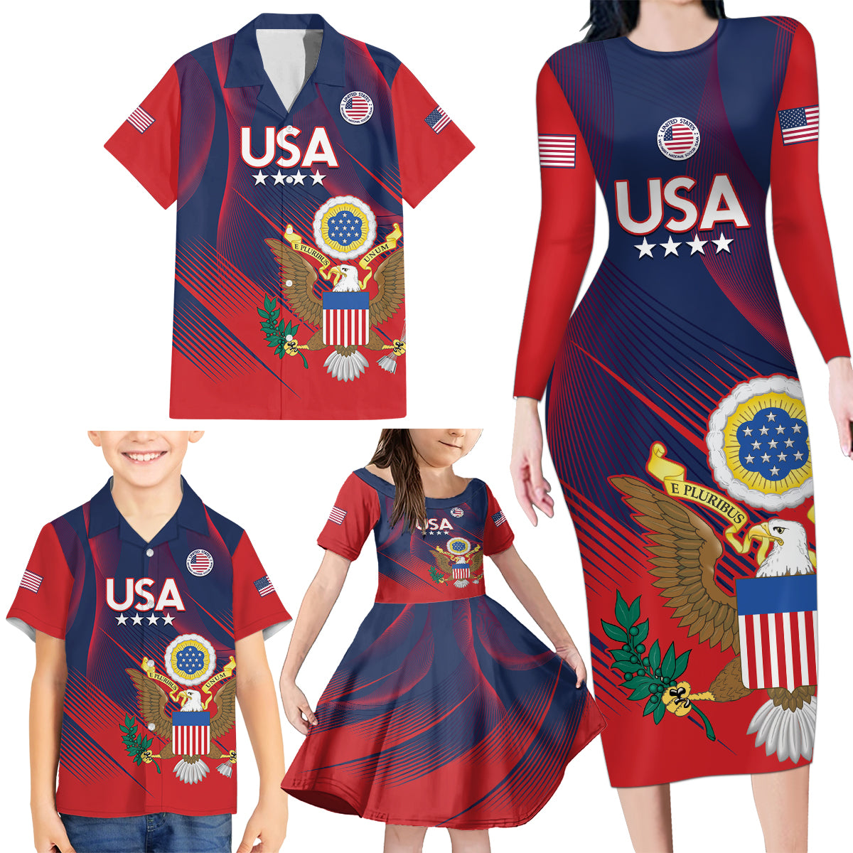 Custom United States Soccer Family Matching Long Sleeve Bodycon Dress and Hawaiian Shirt Summer 2024 Go USA - Wonder Print Shop