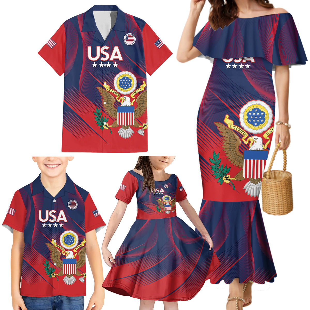 Custom United States Soccer Family Matching Mermaid Dress and Hawaiian Shirt Summer 2024 Go USA - Wonder Print Shop