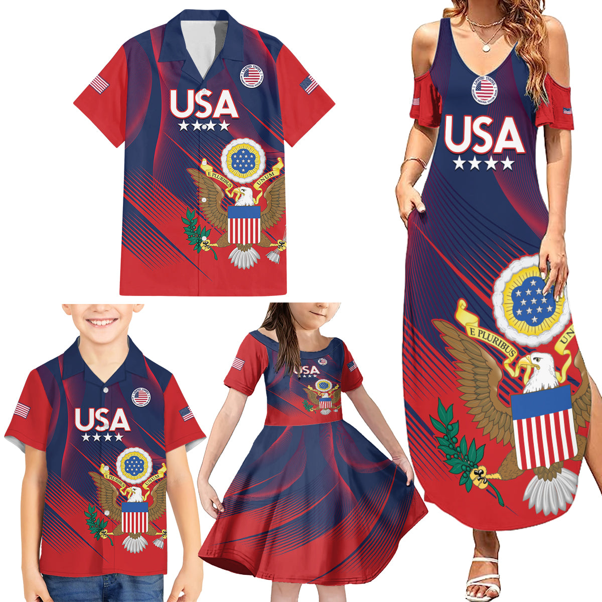 Custom United States Soccer Family Matching Summer Maxi Dress and Hawaiian Shirt Summer 2024 Go USA - Wonder Print Shop