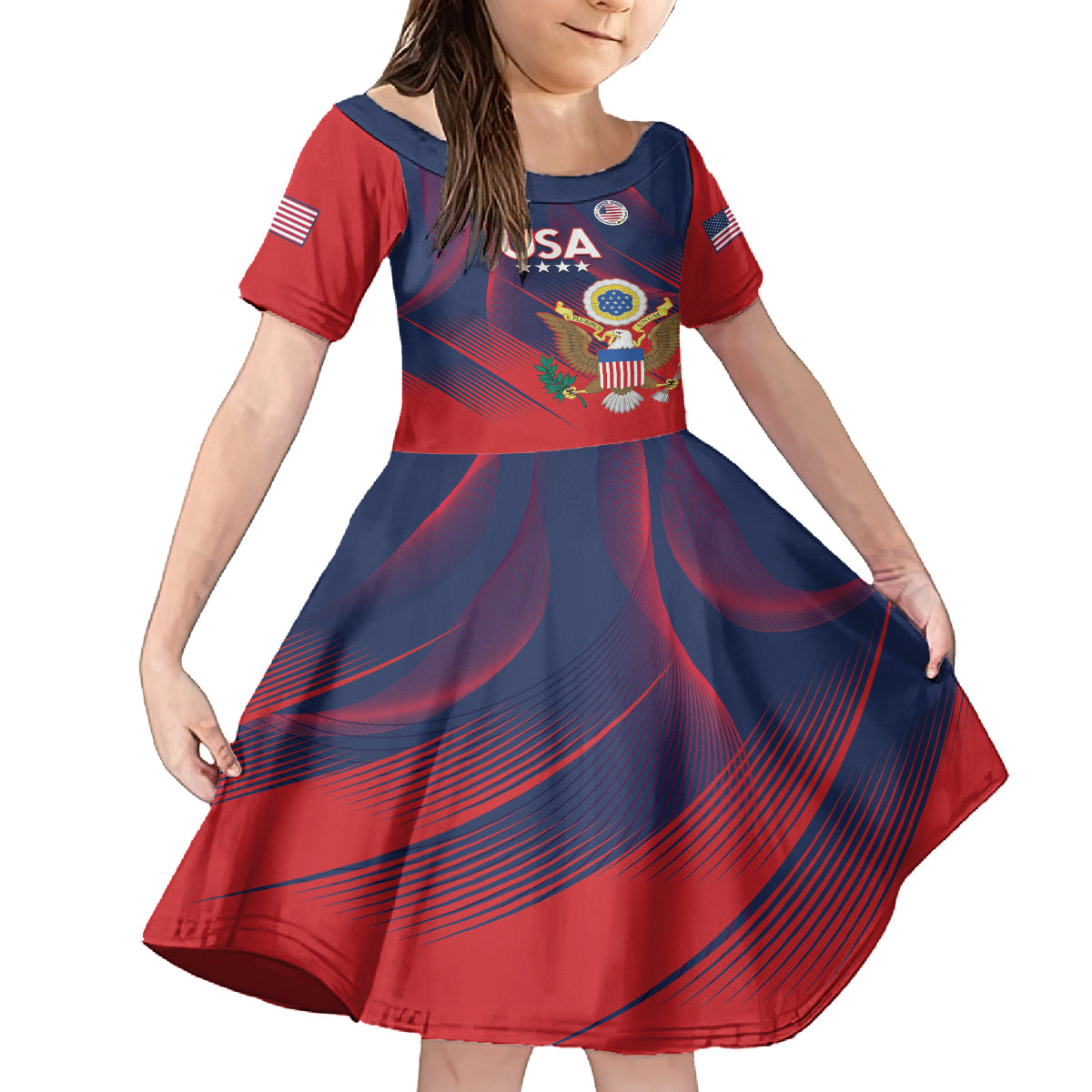 Custom United States Soccer Kid Short Sleeve Dress Summer 2024 Go USA - Wonder Print Shop