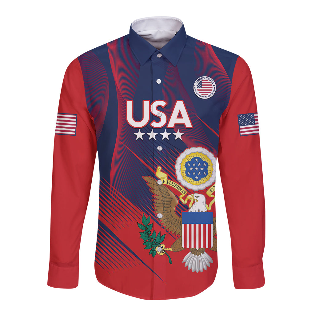 Custom United States Soccer Long Sleeve Button Shirt Summer 2024 Go USA - Wonder Print Shop