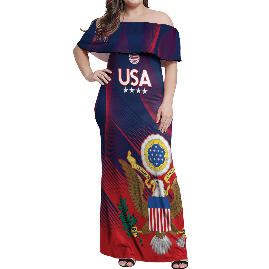 Custom United States Soccer Off Shoulder Maxi Dress Summer 2024 Go USA - Wonder Print Shop