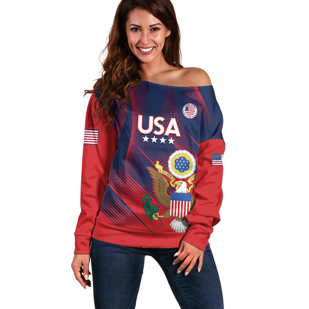 Custom United States Soccer Off Shoulder Sweater Summer 2024 Go USA - Wonder Print Shop