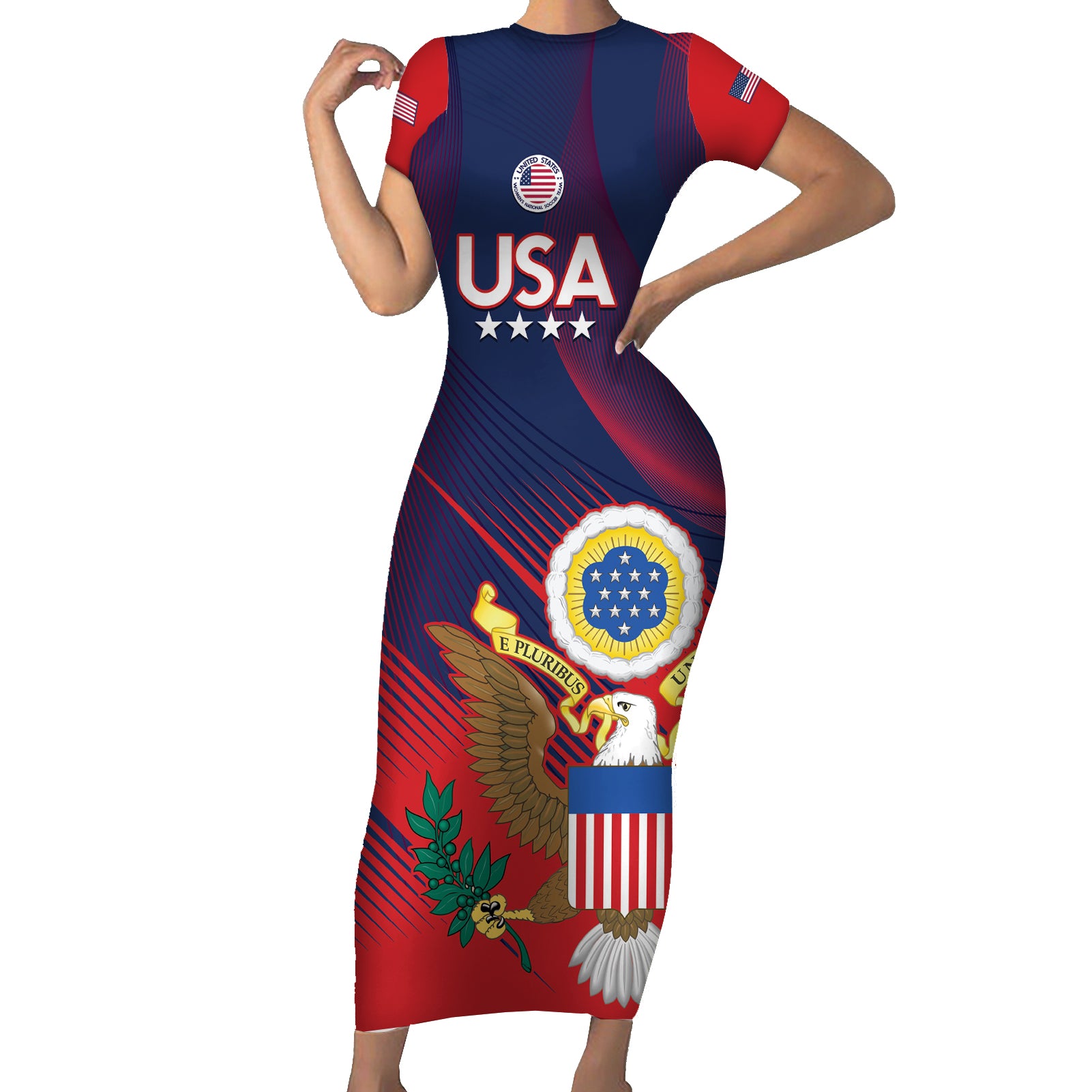 Custom United States Soccer Short Sleeve Bodycon Dress Summer 2024 Go USA - Wonder Print Shop