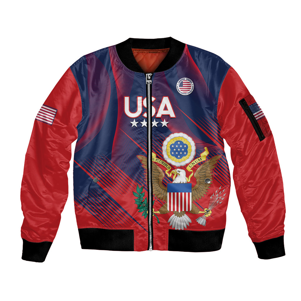 Custom United States Soccer Sleeve Zip Bomber Jacket Summer 2024 Go USA - Wonder Print Shop