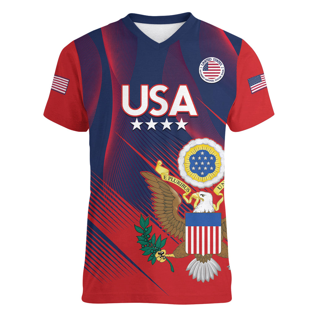 Custom United States Soccer Women V-Neck T-Shirt Summer 2024 Go USA - Wonder Print Shop