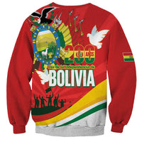 Red unisex sweatshirt, back graphic with 200 anos Bolivia text and flag