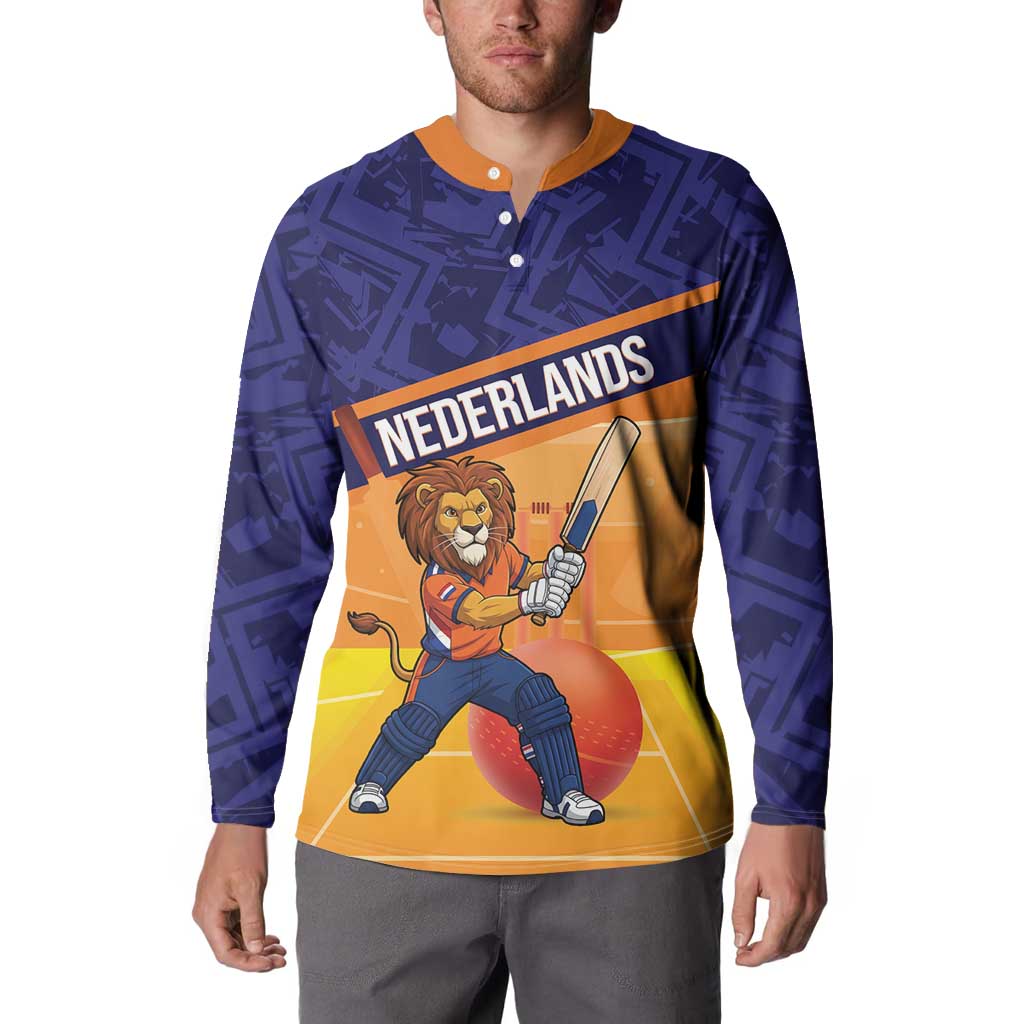 Custom Netherlands Cricket Button Sweatshirt Go Flying Dutchmen Lion Mascot - Wonder Print Shop