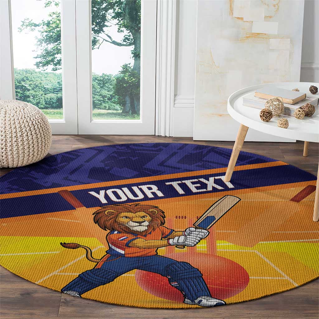 Custom Netherlands Cricket Round Carpet Go Flying Dutchmen Lion Mascot - Wonder Print Shop