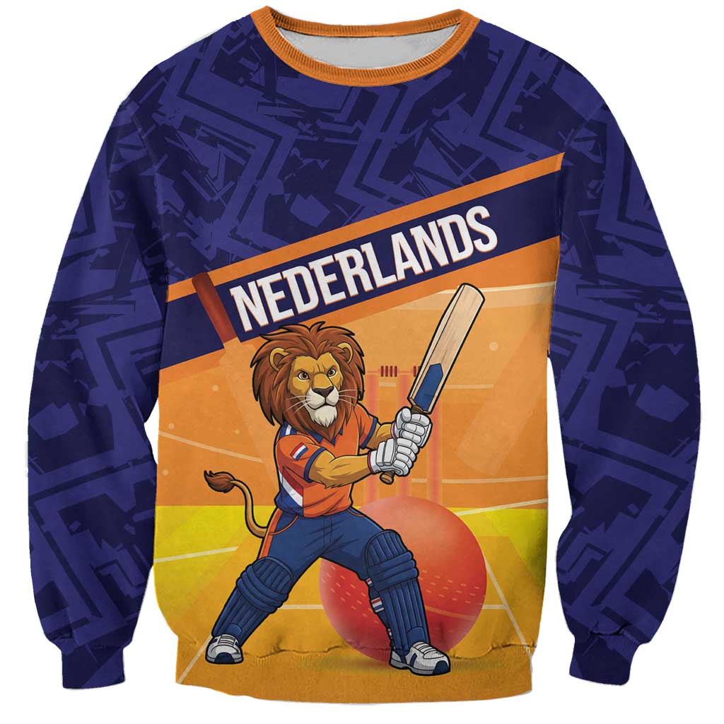 Custom Netherlands Cricket Sweatshirt Go Flying Dutchmen Lion Mascot - Wonder Print Shop