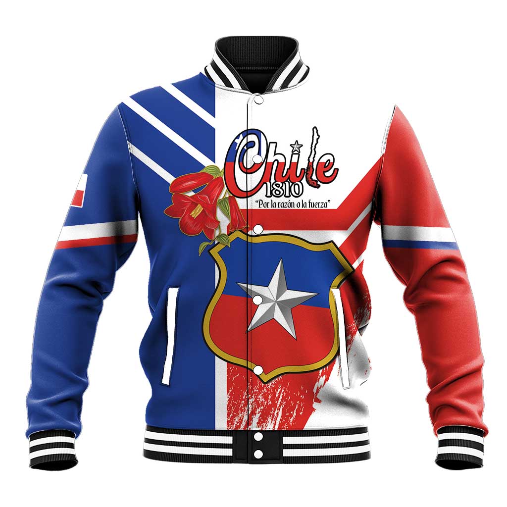 Personalized Chile Independence Day Baseball Jacket Chilean Coat Of Arms Copihue Flag Style - Wonder Print Shop