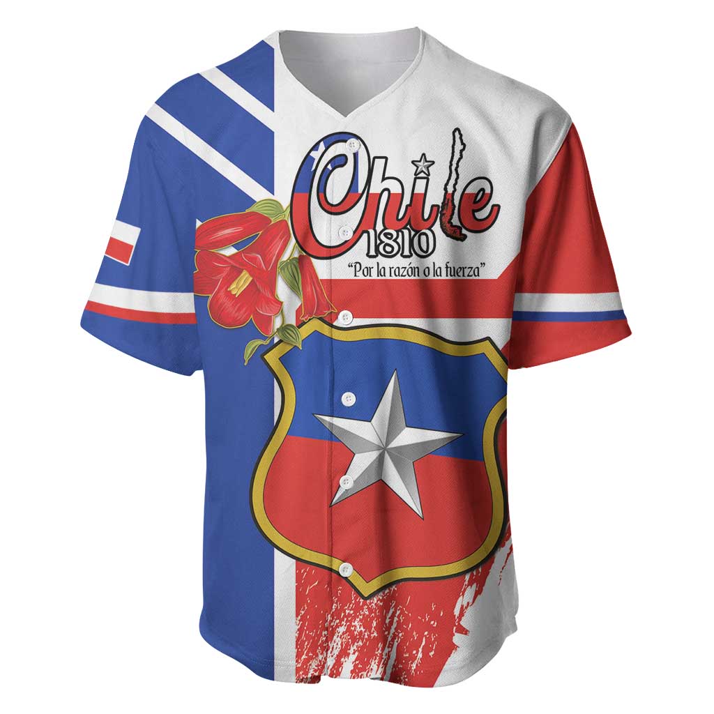 Personalized Chile Independence Day Baseball Jersey Chilean Coat Of Arms Copihue Flag Style - Wonder Print Shop