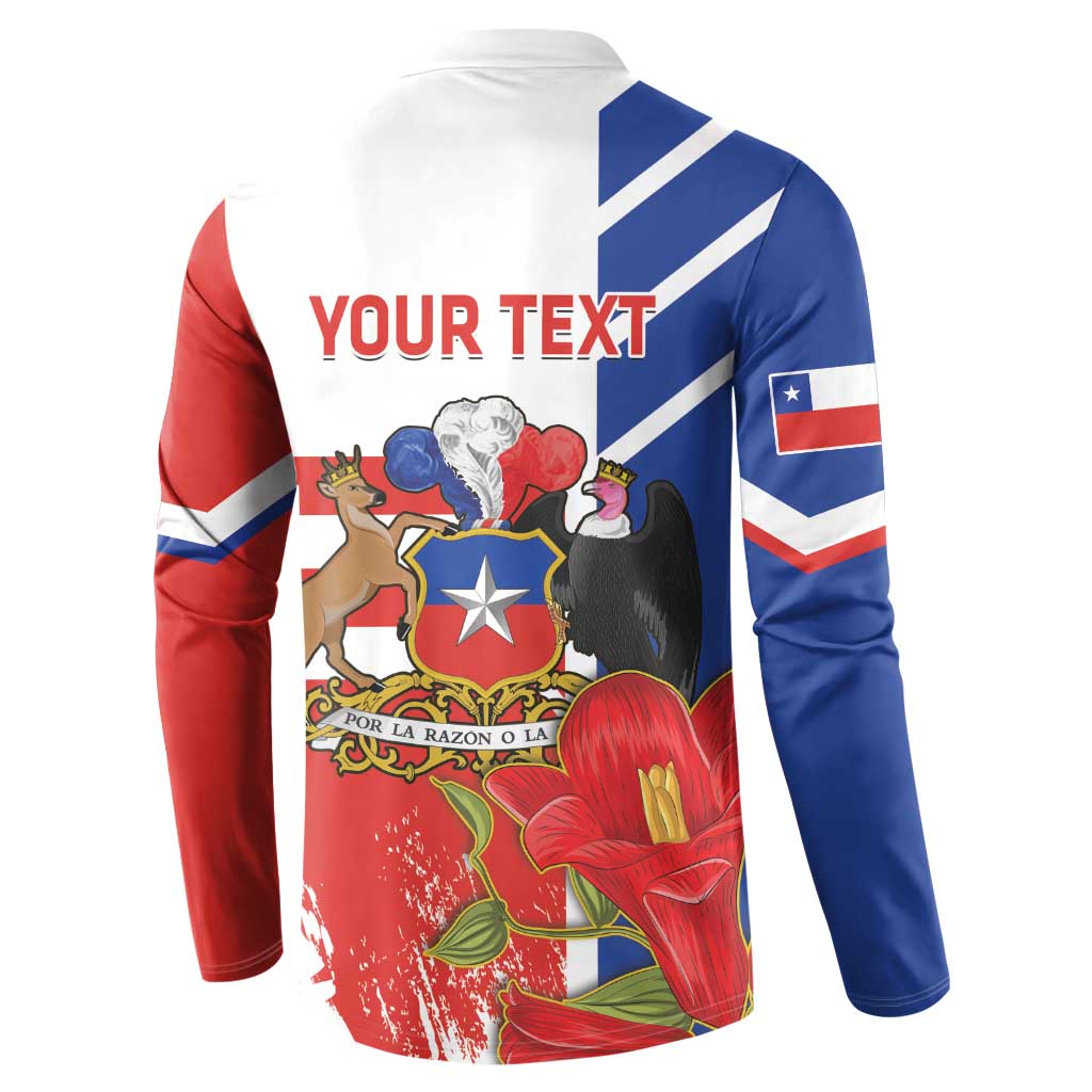 White Chile-flag style zip sweatshirt with back 'YOUR TEXT' and crest graphic