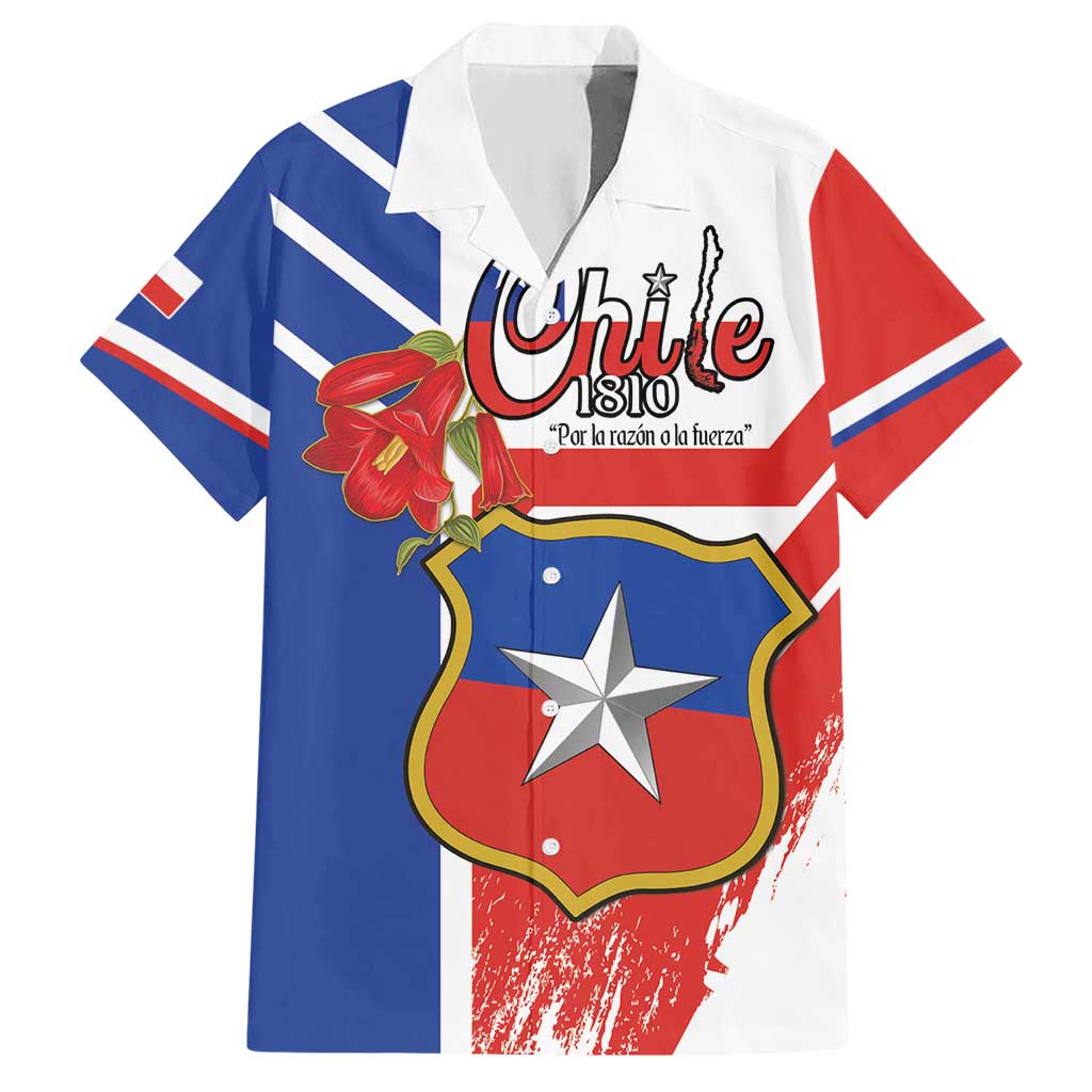 Personalized Chile Independence Day Hawaiian Shirt Chilean Coat Of Arms Copihue Flag Style - Wonder Print Shop