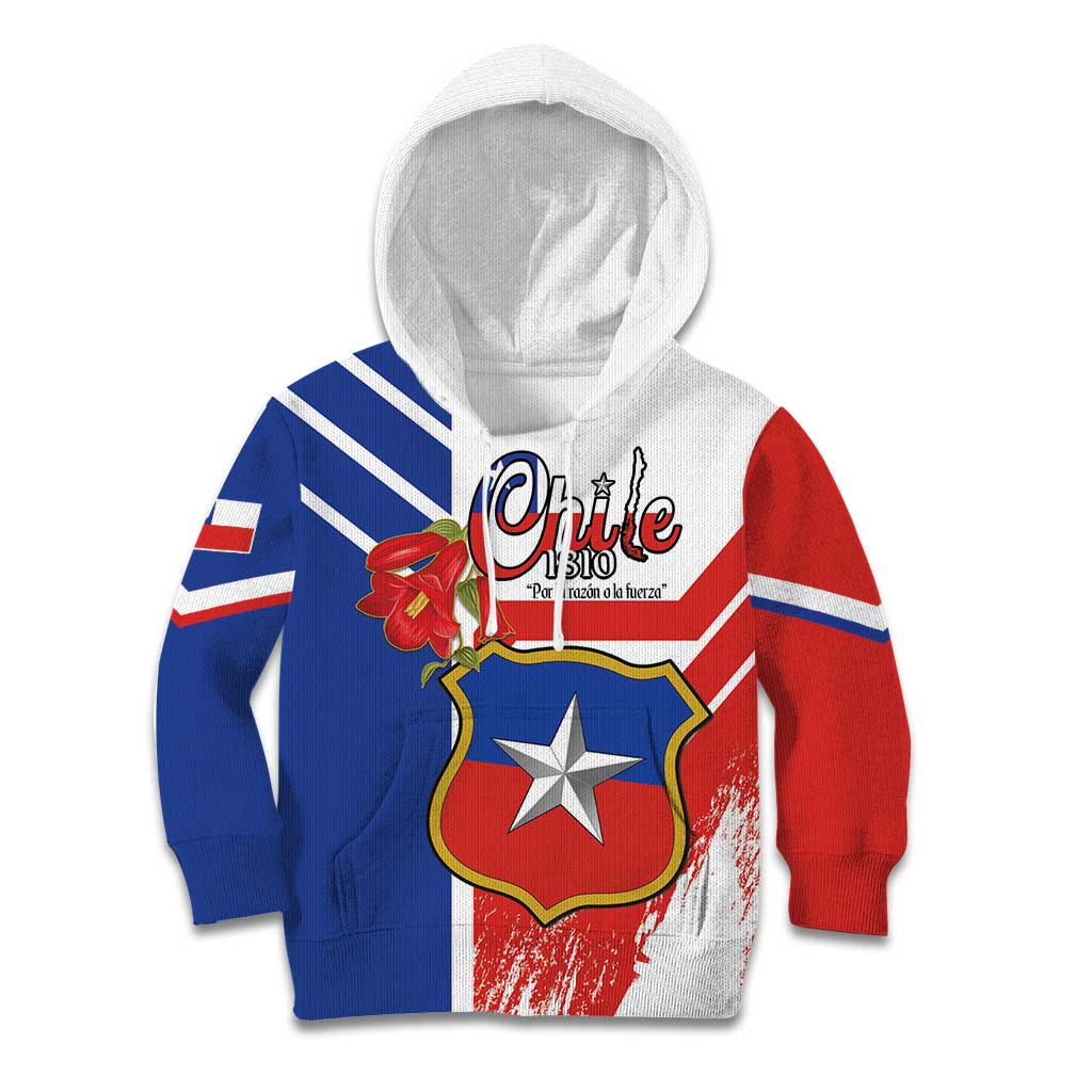 Personalized Chile Independence Day Kid Hoodie Chilean Coat Of Arms Copihue Flag Style - Wonder Print Shop