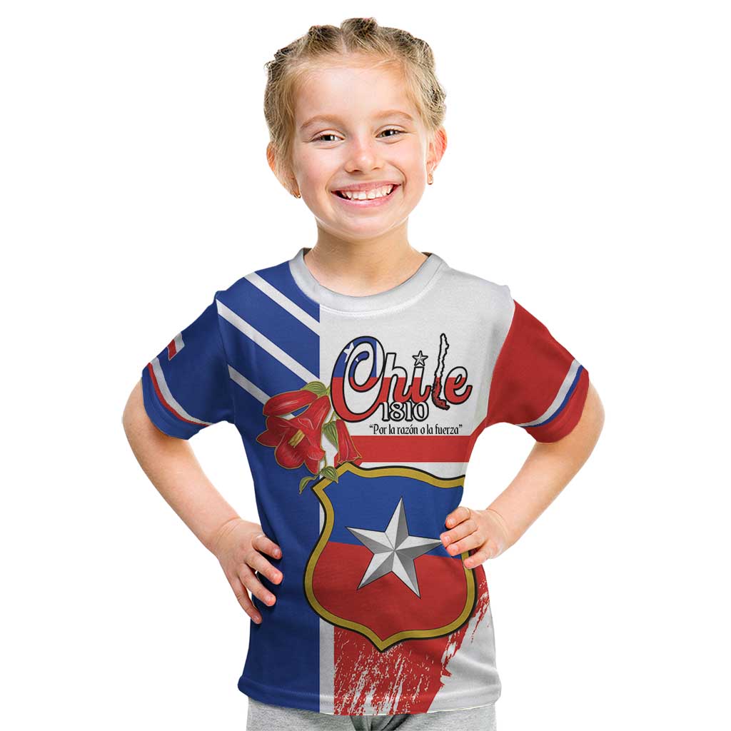 Personalized Chile Independence Day Kid T Shirt Chilean Coat Of Arms Copihue Flag Style - Wonder Print Shop