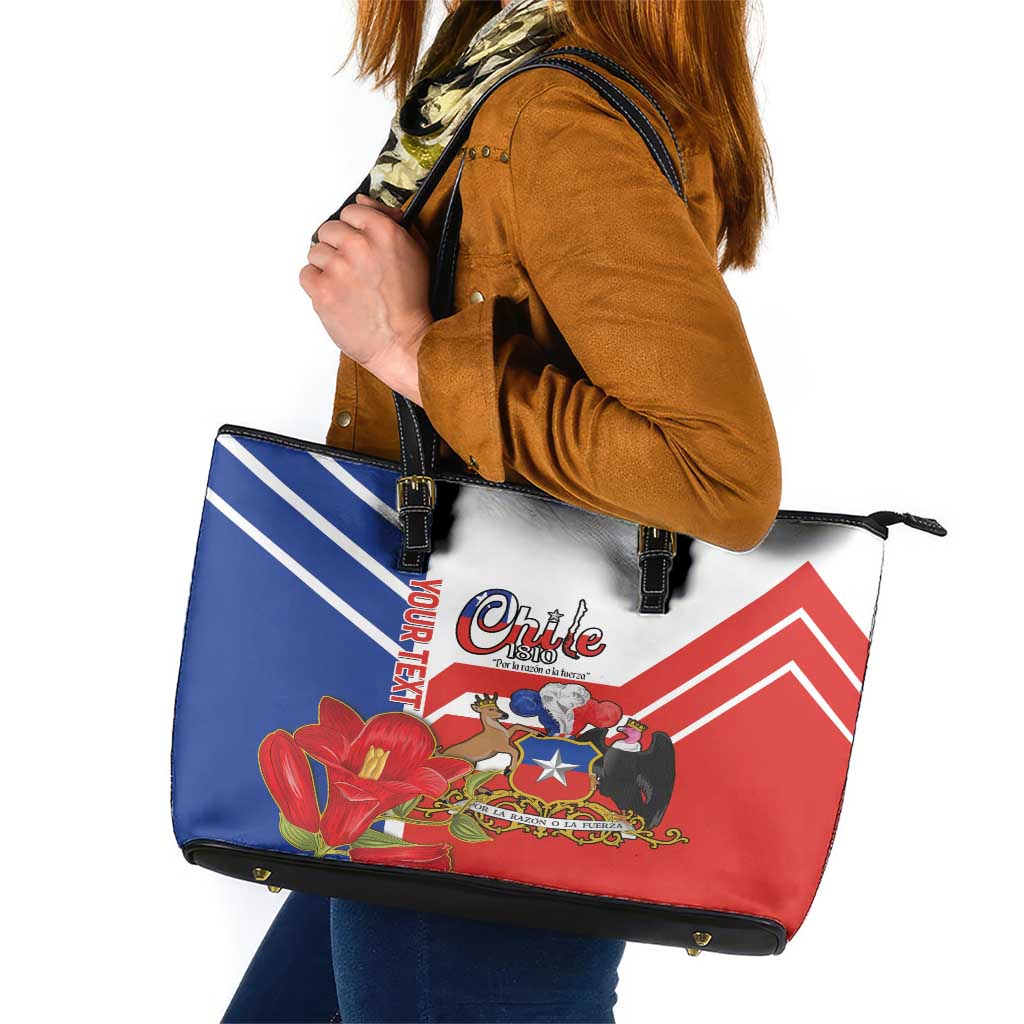 Personalized Chile Independence Day Leather Tote Bag Chilean Coat Of Arms Copihue Flag Style