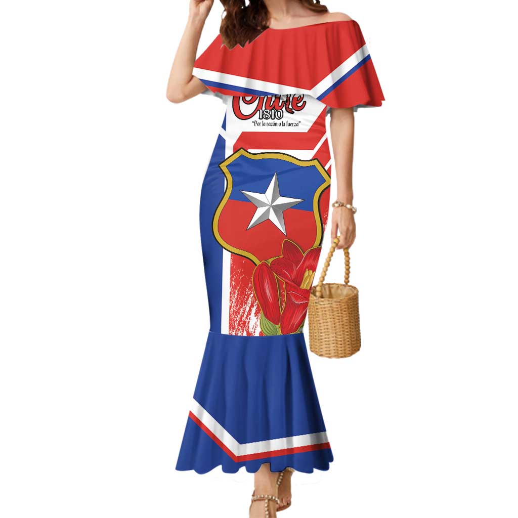 Personalized Chile Independence Day Mermaid Dress Chilean Coat Of Arms Copihue Flag Style - Wonder Print Shop