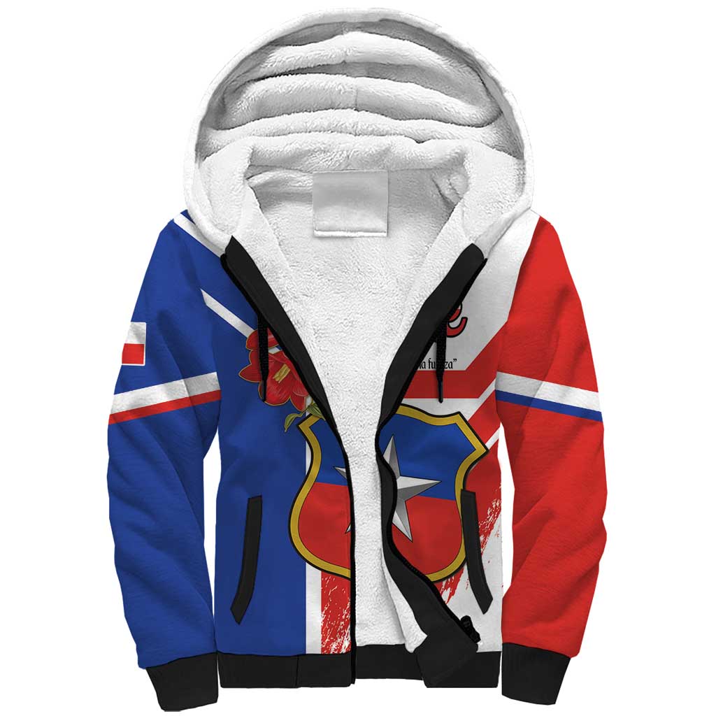 Personalized Chile Independence Day Sherpa Hoodie Chilean Coat Of Arms Copihue Flag Style - Wonder Print Shop